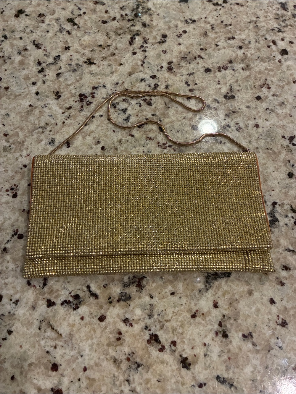 Sondra Roberts elegant Gold Crystal Mesh Evening Clutch with Chain